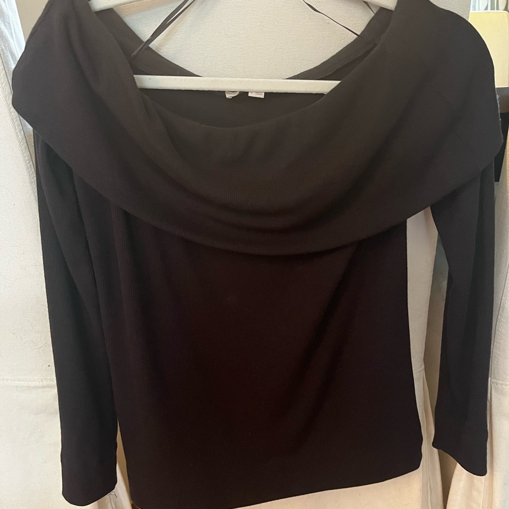 LOFT off the shoulder Black ribbed Knit Top